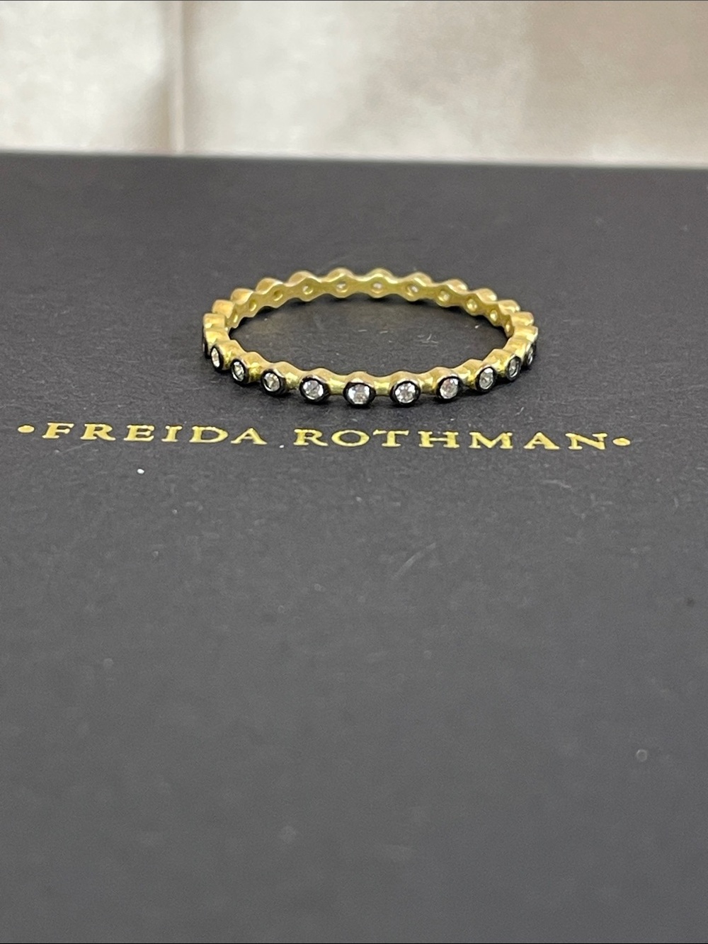 Freida Rothman Gold & Black Rhodium Sterling SIlver Stacking Ring NWT $125